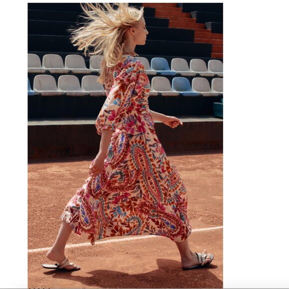 ZARA PRINTED DRESS WITH KNOT SIZE XS NWT - Picture 2 of 12